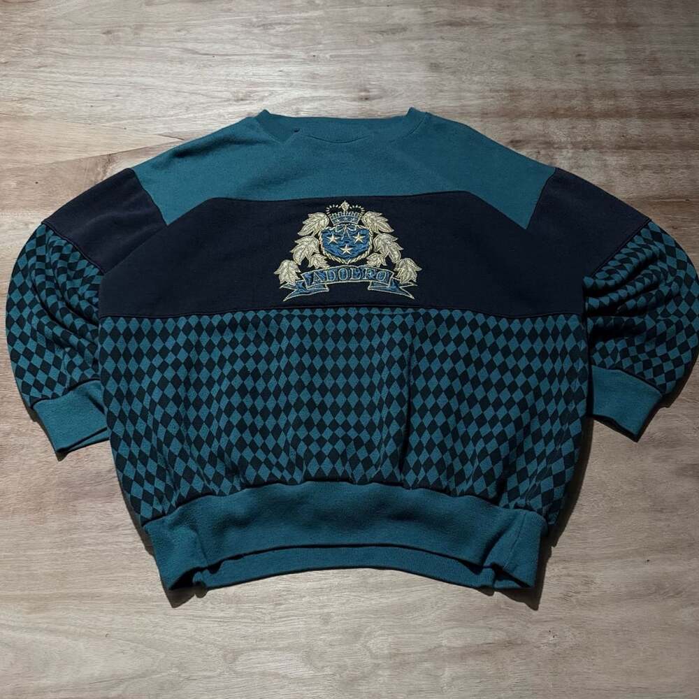 Vintage Adolfo Sport Argyle Crest Crewneck Sweatshirt Men’s Small 90s Preppy